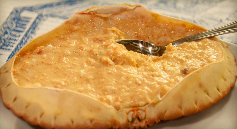 Sapateira recheada, traditional stuffed crab in Portugal